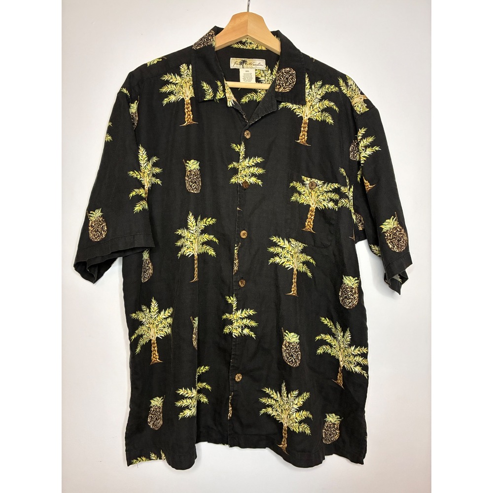 Joe Marlin Shirt Mens XXL‎ Black Tropical Hawaiian Pineapple Cotton Button Down